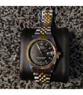 ساعت مدل رولکس مردانه رنگ مشکی بند نقره ای طلایی کد 418