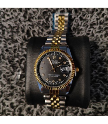 ساعت مدل رولکس مردانه رنگ مشکی بند نقره ای طلایی کد 418