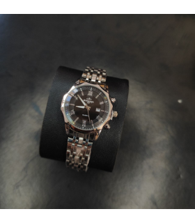 ساعت مدل الگانس زنانه رنگ نقره ای صفحه مشکی کد 575